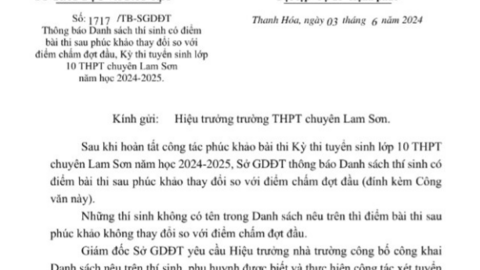 “Giật mình” điểm phúc khảo thi vào Trường chuyên Lam Sơn từ 1 lên 9 điểm