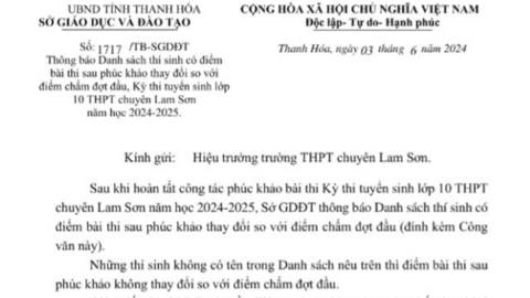 “Giật mình” điểm phúc khảo thi vào Trường chuyên Lam Sơn từ 1 lên 9 điểm