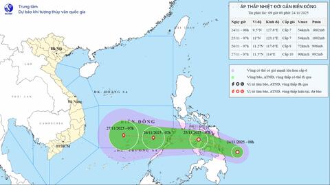 Xuất hiện áp thấp nhiệt đới gần Biển Đông