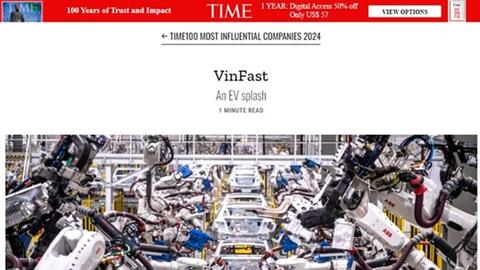 Tạp chí TIME vinh danh VinFast trong top 100 công ty có tầm ảnh hưởng nhất thế giới năm 2024