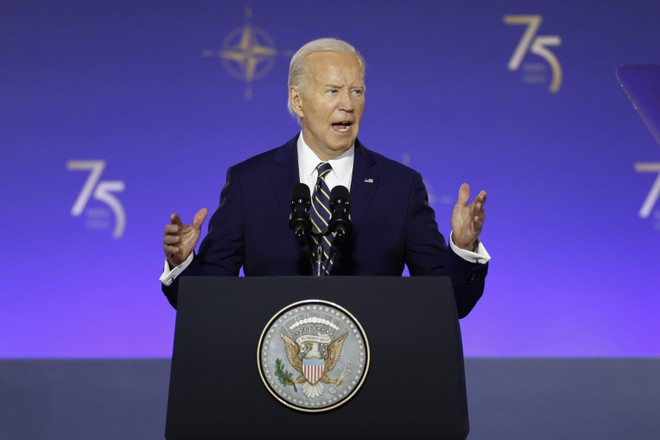 Tổng thống Mỹ Joe Biden phát biểu tại hội nghị NATO ở Washington ngày 9-7