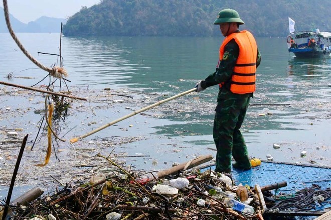 Thu gom rác thải làm sạch Vịnh Hạ Long, sẵn sàng đón du khách.