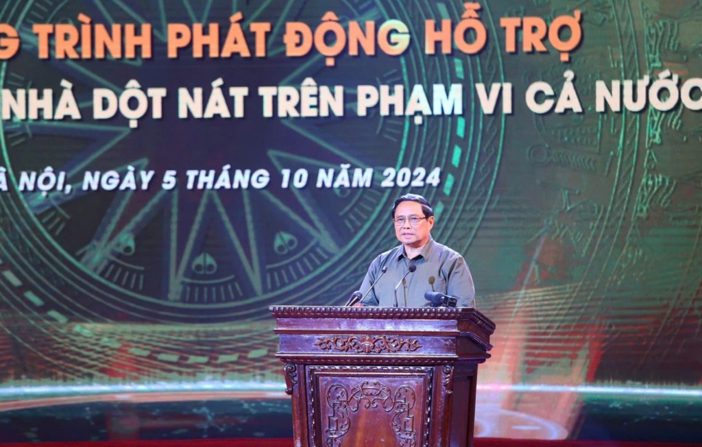 Thủ tướng Chính phủ Phạm Minh Chính phát biểu chỉ đạo tại Chương trình phát động hỗ trợ xóa nhà tạm, nhà dột nát trên cả nước