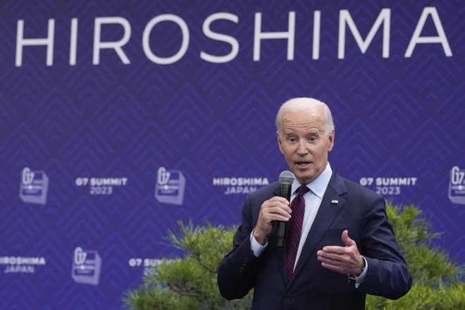 Tổng thống Mỹ Joe Biden trong một cuộc họp báo tại Hiroshima, Nhật Bản, hồi tháng 5-2023