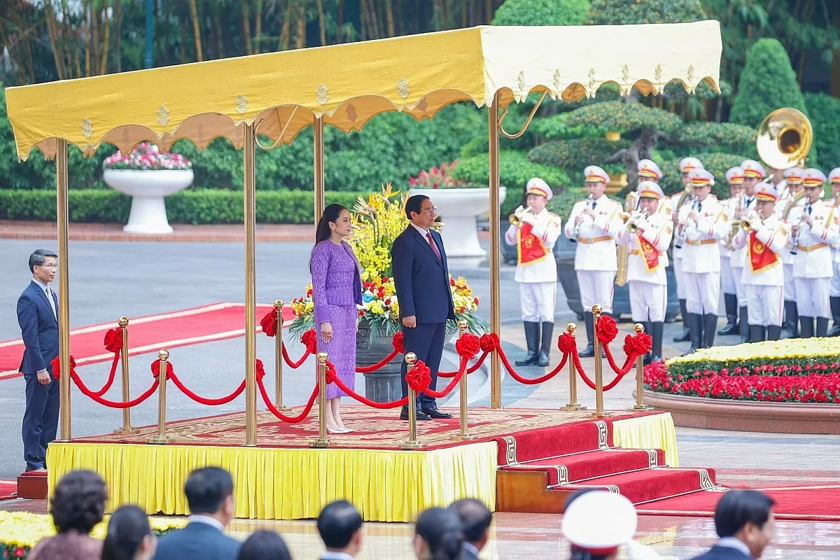 Thủ tướng Phạm Minh Chính chủ trì lễ đón chính thức Thủ tướng Thái Lan Paetongtarn Shinawatra thăm Việt Nam - Ảnh: VGP/Nhật Bắc