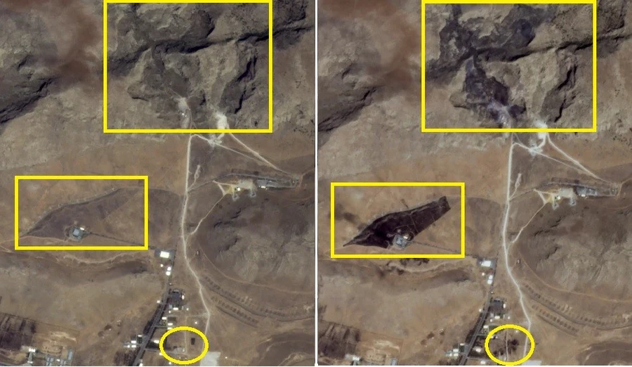 Hình ảnh căn cứ tên lửa ngầm Kermanshah ở phía tây Iran trước và sau vụ không kích của Israel