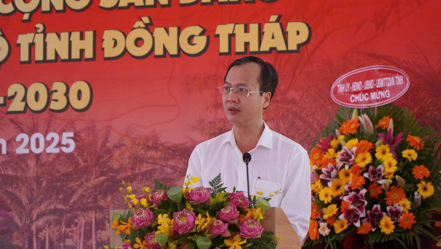 Chủ tịch UBND tỉnh Đồng Tháp Trần Trí Quang phát biểu tại lễ khánh thành. z7040929099920-60656b3a3ec583ca26ba9a07e588ff26.jpg