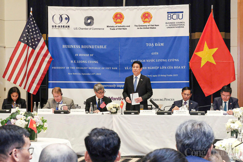 Chủ tịch nước Lương Cường chủ trì Tọa đàm với các doanh nghiệp lớn Hoa Kỳ.