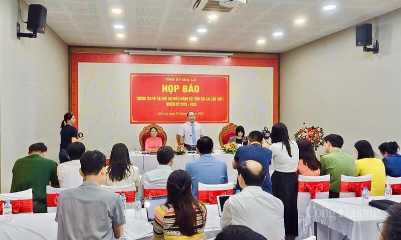 Quang cảnh buổi họp báo thông tin về Đại hội đại biểu Đảng bộ tỉnh Gia Lai lần thứ I, nhiệm kỳ 2025 - 2030. Ảnh: Hoàng Phát
