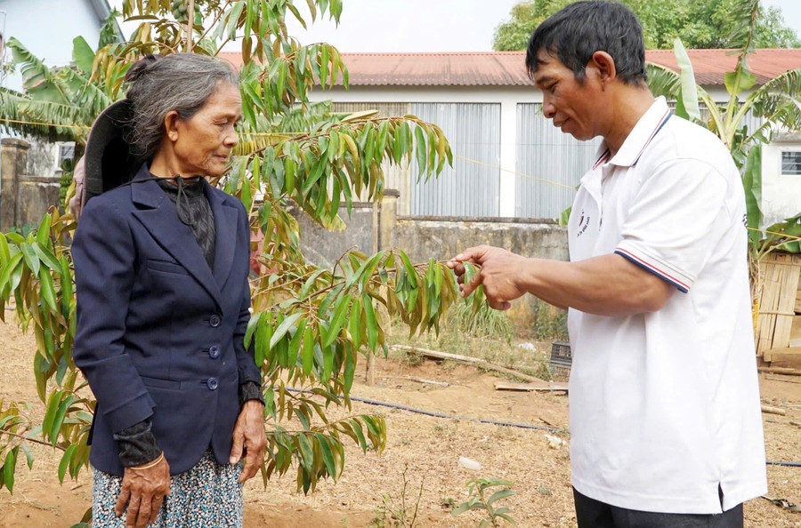 Cán bộ xã Kon Đào tuyên truyền, giúp người dân áp dụng khoa học kỹ thuật vào sản xuất, từng bước thoát nghèo.