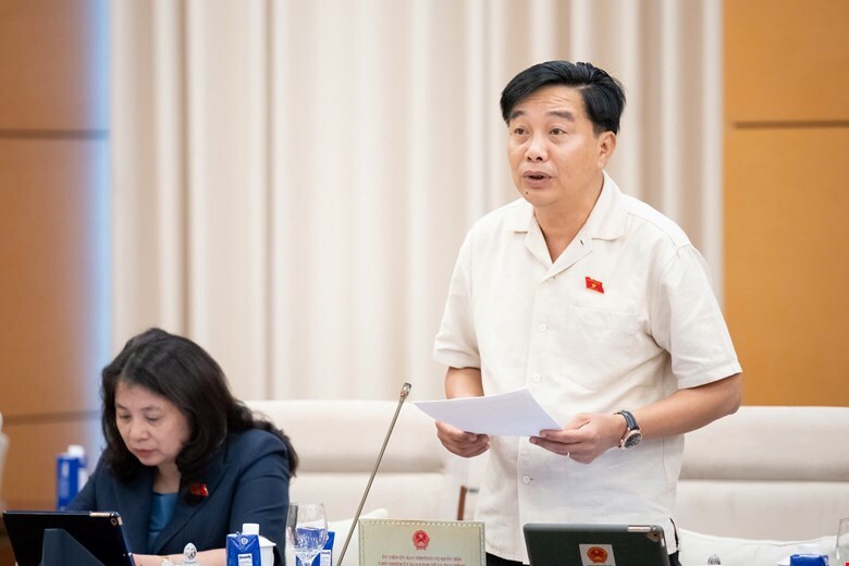 Phó Chủ nhiệm Uỷ ban Kinh tế và Tài chính Nguyễn Minh Sơn trình bày báo cáo thẩm tra. Ảnh: VPQH