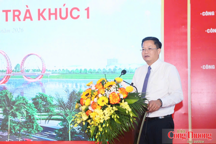 Chủ tịch UBND tỉnh Quảng Ngãi Nguyễn Đức Tâm phát biểu chỉ đạo tại Lễ khởi công cầu Trà Khúc 1.