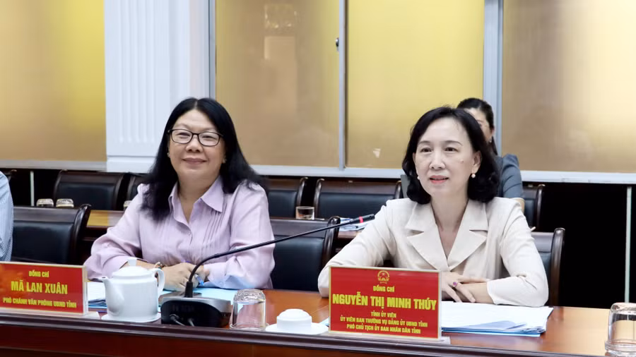 Bà Nguyễn Thị Minh Thúy, Phó Chủ tịch UBND tỉnh An Giang, phát biểu kết luận buổi làm việc. 0-agu-ubndag-1.jpg